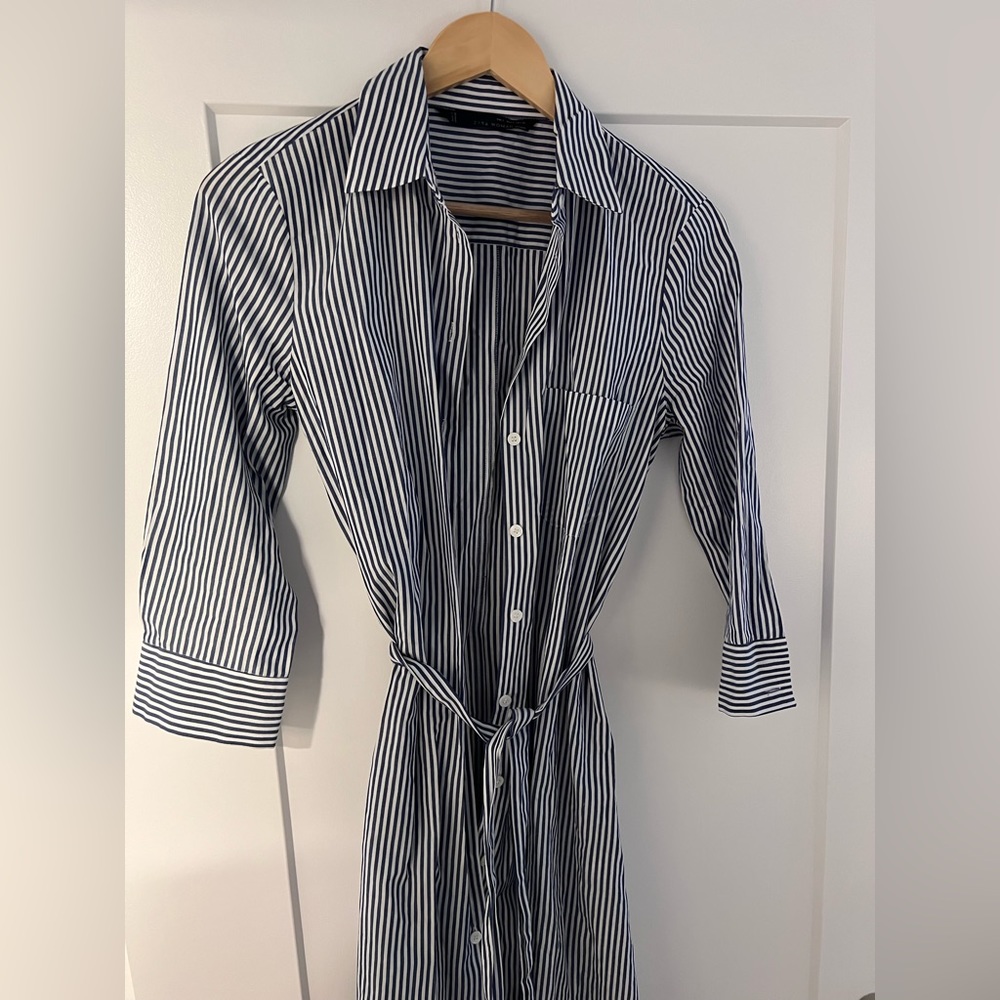 Zara Blue and White Shirt Dress with Belt